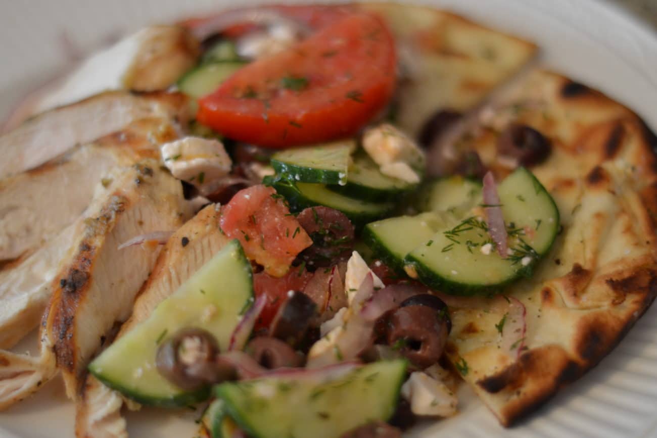 Fattoush Salad with Chicken and Grilled Flat Breads