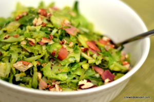 Sauteed Shredded Brussels Sprouts with Ham and Toasted Pecans - Chew Nibble Nosh