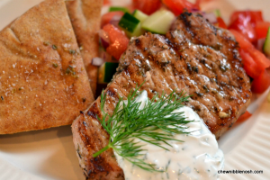 Grilled Pork Chops with Tomato-Cucumber Relish - Chew Nibble Nosh