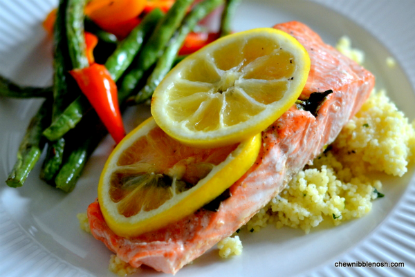 Parchment Baked Salmon with Lemon and Basil - Chew Nibble Nosh