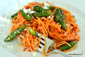 Angel Hair Pasta with Roasted Red Pepper Sauce - Chew Nibble Nosh