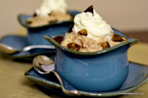 Slow Baked Spiced Farro Pudding with Apples and Candied Chestnuts - Chew Nibble Nosh