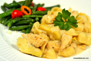 Creamy Orecchiette with Chicken and Artichokes - Chew Nibble Nosh