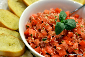 Tomato Basil Bruschetta - Chew Nibble Nosh