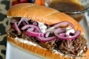 Slow Roasted Balsamic Beef Sandwiches with Horseradish Cream - Chew Nibble Nosh
