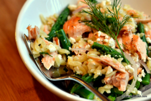 Salmon Asparagus and Orzo Salad with Lemon-Dill Vinaigrette - Chew Nibble Nosh