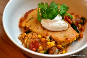 Skillet Summer Vegetable Tamale Pie - Chew Nibble Nosh