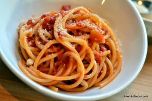 Bucatini with Butter-Roasted Tomato Sauce  - Chew Nibble Nosh