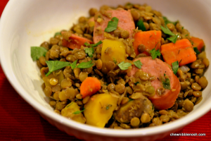 Lentils with Smoked Sausage and Carrots  - Chew Nibble Nosh
