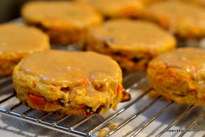 Sweet Potato and Cranberry Scones with Brown Sugar Icing - Chew Nibble Nosh