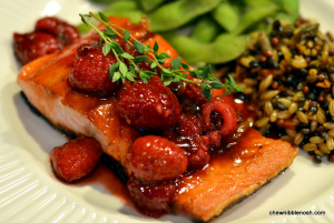 Peach Glazed Salmon with Raspberries - Chew Nibble Nosh