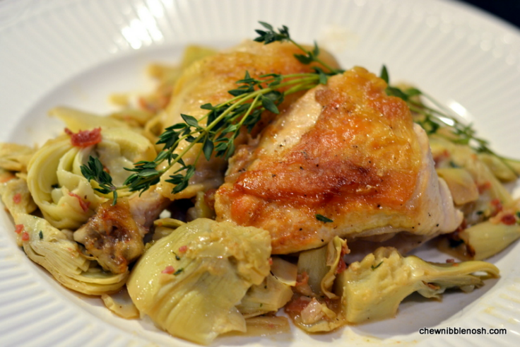 Roasted Chicken with Artichoke Hearts and Pancetta - Chew Nibble Nosh