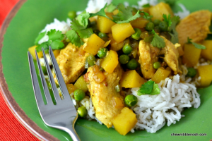 Chicken with Potatoes, Peas & Coconut Curry Sauce - Chew Nibble Nosh