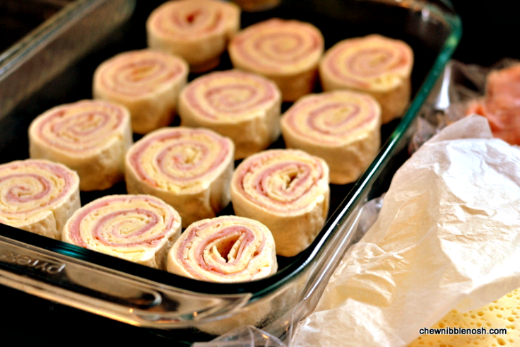 Hot Ham & Cheese Party Roll Ups - Chew Nibble Nosh 3