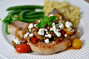 Pork Chops with Fresh Tomato, Onion, Garlic, and Feta - Chew Nibble Nosh