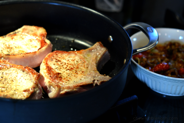 Pork Chops with Fresh Tomatoes, Onion, Garlic, and Feta - Chew Nibble Nosh 4