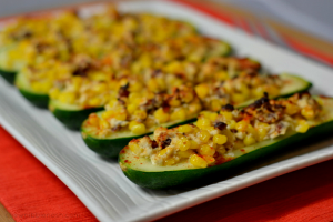 Cheesy Bacon and Corn Stuffed Zucchini - Chew Nibble Nosh