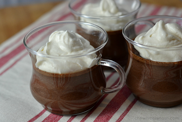 Chocolate Pots de Creme with Marshmallow Whipped Cream - Chew Nibble Nosh