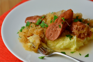 Slow Cooker Kielbasa with Sauerkraut and Apples - Chew Nibble Nosh