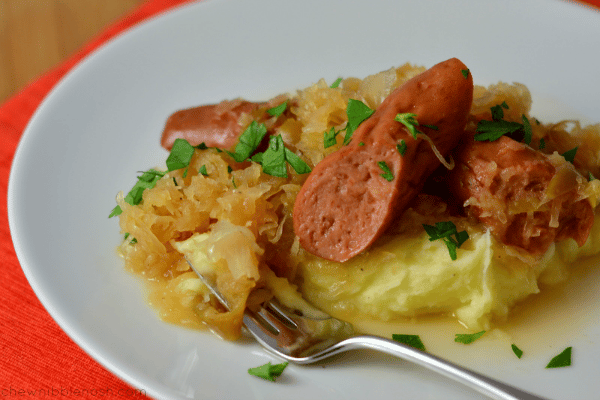 Slow Cooker Kielbasa with Sauerkraut & Apples AND a Hamilton Beach Stay-or-Go Slow Cooker Giveaway!