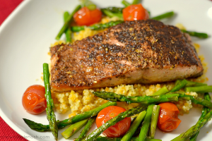 Za'atar Salmon with Vegetables and Couscous - Chew Nibble Nosh