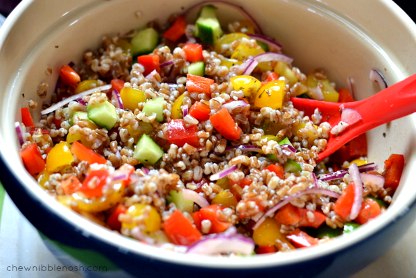 Greek Wheat Berry and Veggie Salad - Chew Nibble Nosh 5