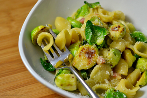 Orecchiette Carbonara with Brussels Sprouts - Chew Nibble Nosh 5