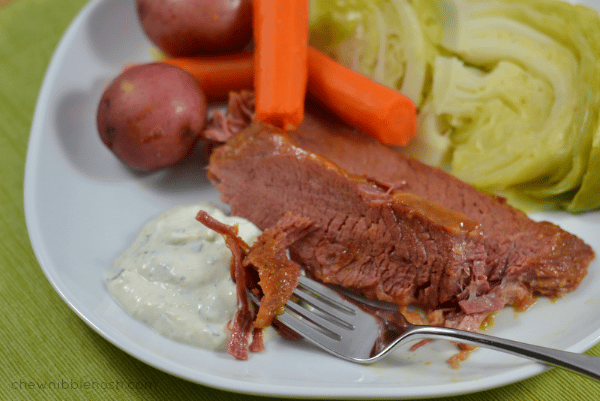 Brown Sugar Glazed Corned Beef with Cabbage and Horseradish Sour Cream