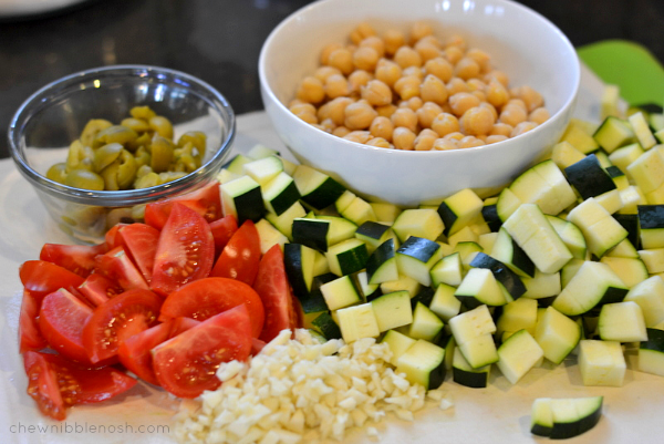 Mediterranean Chicken Skillet with Zucchini, Chickpeas, Olives and Tomatoes - Chew Nibble Nosh 1