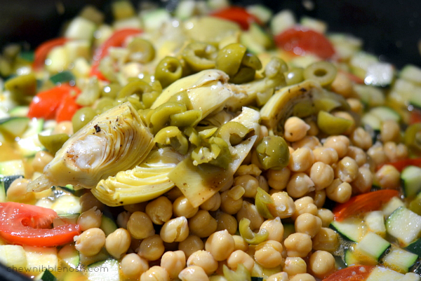 Mediterranean Chicken Skillet with Zucchini, Chickpeas, Olives and Tomatoes - Chew Nibble Nosh 5