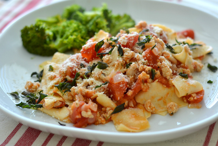 Chicken Bolognese with Crispy Oregano - Chew Nibble Nosh