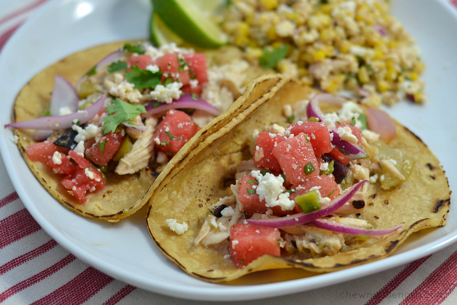 Easy Chicken Tacos with Fresh Watermelon Salsa - Chew Nibble Nosh