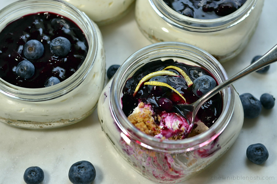 Mini No-Bake Blueberry Cheesecakes - Chew Nibble Nosh