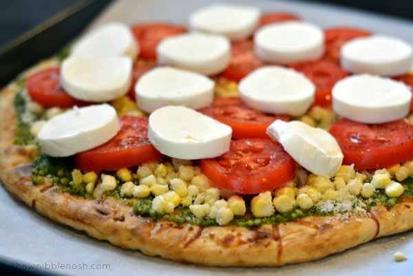 Sweet Corn, Tomato and Pesto Pizza - Chew Nibble Nosh 4