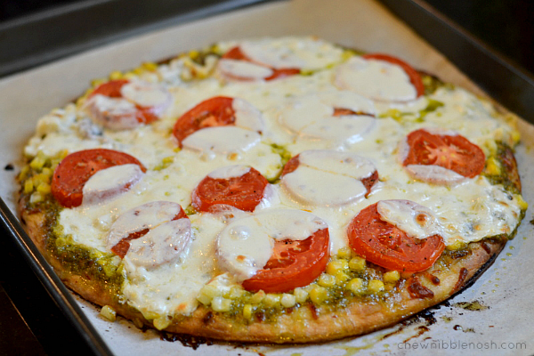 Sweet Corn, Tomato and Pesto Pizza - Chew Nibble Nosh 5