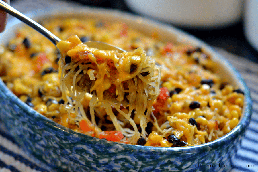 Cheesy Southwestern Spaghetti Squash Bake - Chew Nibble Nosh