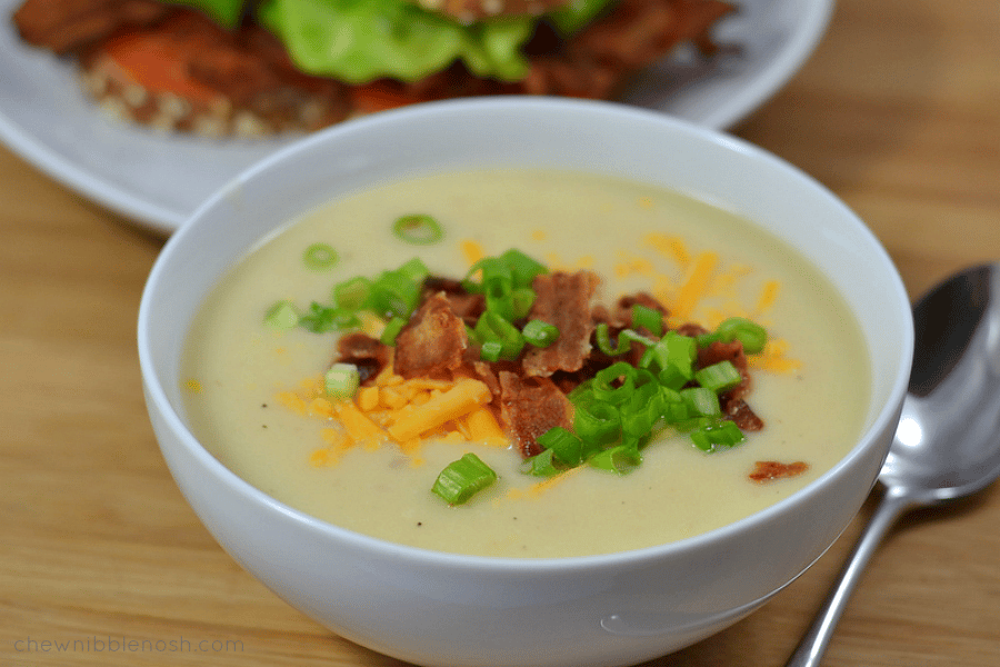 Instant Pot Loaded Potato-Cauliflower Soup - Chew Nibble Nosh