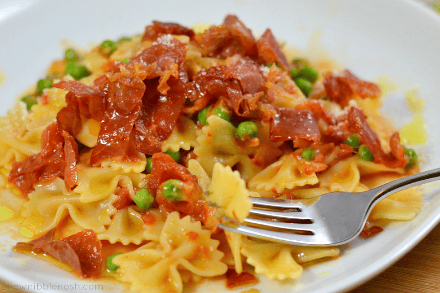 Farfalle with Crispy Prosciutto and Peas